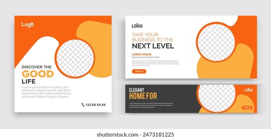 Set of Editable minimal square banner template. Multiple background color with stripe line shape. Suitable for social media post and web internet ads. Vector illustration with photo college