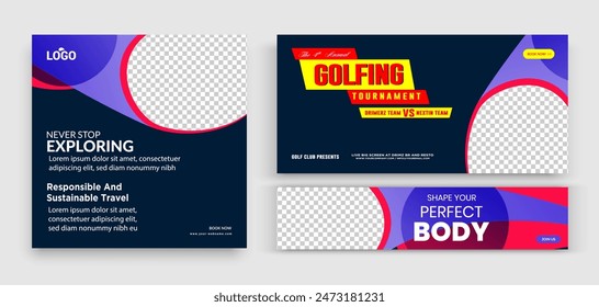 Set of Editable minimal square banner template. Multiple background color with stripe line shape. Suitable for social media post and web internet ads. Vector illustration with photo college