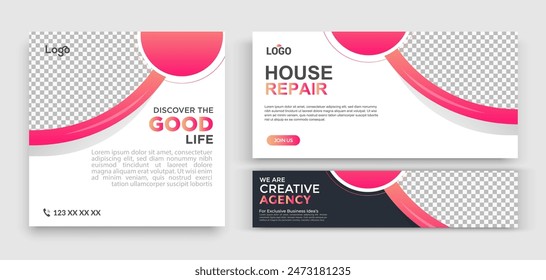 Set of Editable minimal square banner template. Multiple background color with stripe line shape. Suitable for social media post and web internet ads. Vector illustration with photo college