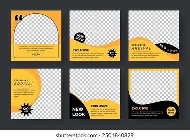 Set of Editable minimal square banner template. Black and yellow background color with stripe line shape. Suitable for social media post and web internet ads.