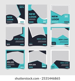 Set of Editable minimal square banner template. Black and blue background color with stripe line shape. And Instagram design template
