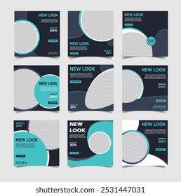 Set of Editable minimal square banner template. Black and blue background color with stripe line shape. And Instagram design template