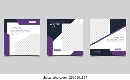 Set of Editable minimal square banner template. suitable for social media post and web internet ads. Vector illustration with photo design
