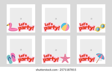 Set of editable minimal square banner templates with colorful backgrounds and element shapes. Suitable for social media posts and photo events