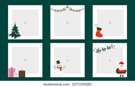 Set of editable minimal square banner templates with colorful backgrounds and element shapes. Suitable for social media posts and photo events, merry christmas