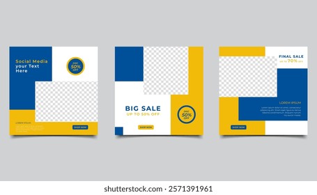 Set of Editable minimal square banner template. social media post sale template design