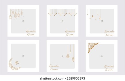  Set of editable minimal square banner templates with colorful backgrounds and element shapes. Suitable for social media posts and photo events. Eid theme