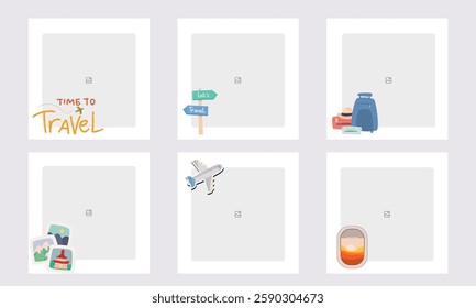 Set of editable minimal square banner templates with colorful backgrounds and element shapes. Suitable for social media posts and photo events. Travel to Japan theme.
