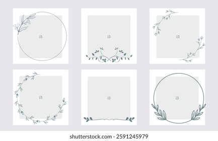  Set of editable minimal square banner templates with colorful backgrounds and element shapes. Suitable for social media posts and photo events. Wedding theme