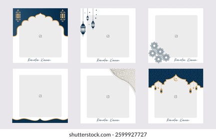 Set of editable minimal square banner templates with colorful backgrounds and element shapes. Suitable for social media posts and photo events. Eid theme
