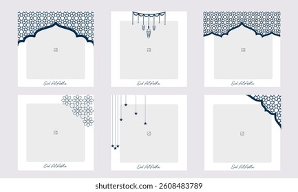 Set of editable minimal square banner templates with colorful backgrounds and element shapes. Suitable for social media posts and photo events. Eid theme