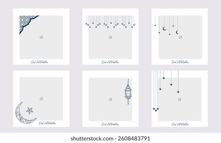 Set of editable minimal square banner templates with colorful backgrounds and element shapes. Suitable for social media posts and photo events. Eid theme