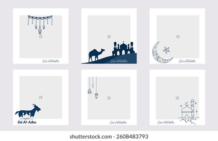 Set of editable minimal square banner templates with colorful backgrounds and element shapes. Suitable for social media posts and photo events. Eid theme