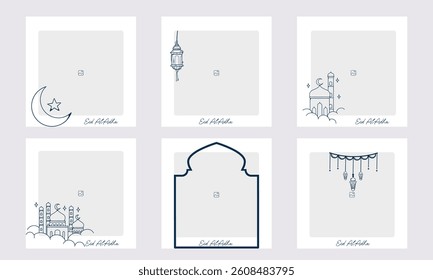 Set of editable minimal square banner templates with colorful backgrounds and element shapes. Suitable for social media posts and photo events. Eid theme