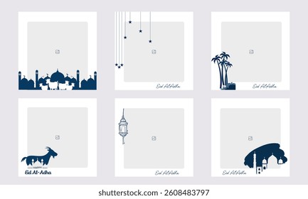 Set of editable minimal square banner templates with colorful backgrounds and element shapes. Suitable for social media posts and photo events. Eid theme