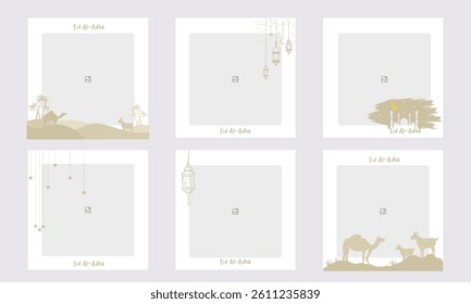Set of editable minimal square banner templates with colorful backgrounds and element shapes. Suitable for social media posts and photo events. Eid theme