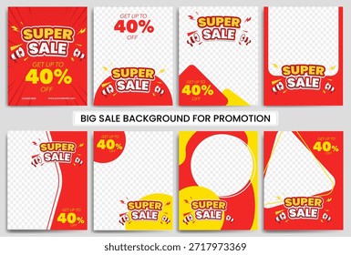 Set of Editable minimal square banner template. Red and yellow background color with shape. Suitable for social media post and web ads. Modern promotion square banner. Eps 10 
