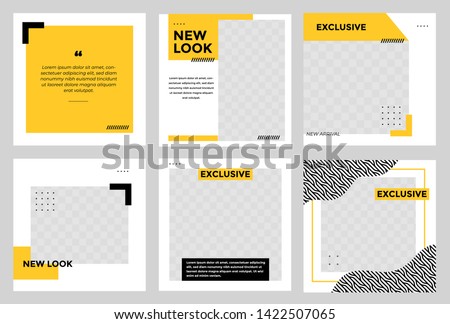 Set of Editable minimal square banner template. Black and yellow background color with stripe line shape. Suitable for social media post and web/internet ads. Vector illustration with photo college