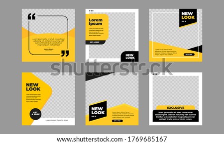 	
Set of Editable minimal square banner template. Black and yellow background color with stripe line shape. Suitable for social media post and web internet ads. Vector illustration with photo college