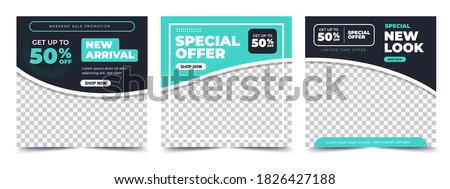 	
Set of Editable minimal square banner template. blue and green background color with stripe line shape. Suitable for social media post and web internet ads. Vector illustration with photo college