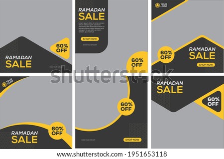 Set of Editable minimal square banner template. Black and yellow background color with curved line shape. Suitable for social media post and web internet ads. Vector illustration with photo college