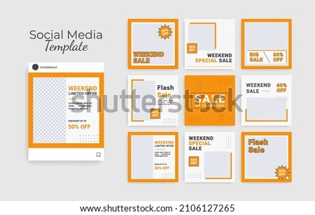 Set of Editable minimal square banner template. Black and yellow background color. Suitable for social media post and web ads.