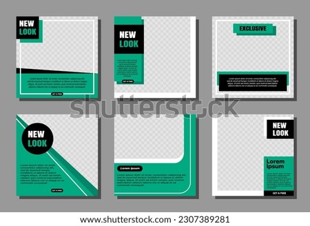 Set of Editable minimal square banner template. Black and green background color with stripe line shape. Suitable for social media post and web internet ads. Vector illustration with photo college