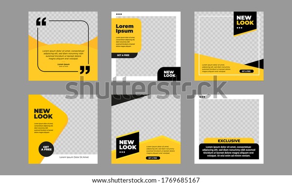 	\
Set of Editable minimal square banner\
template. Black and yellow background color with stripe line shape.\
Suitable for social media post and web internet ads. Vector\
illustration with photo\
college