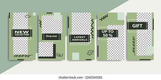 A set of editable minimal square banners. Green background color. Suitable for social media posts, healthy and web advertising. Vector illustration with college photo