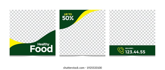 Set of Editable minimal square food banner template. Suitable for social media post and web internet ads. Vector illustration with photo college