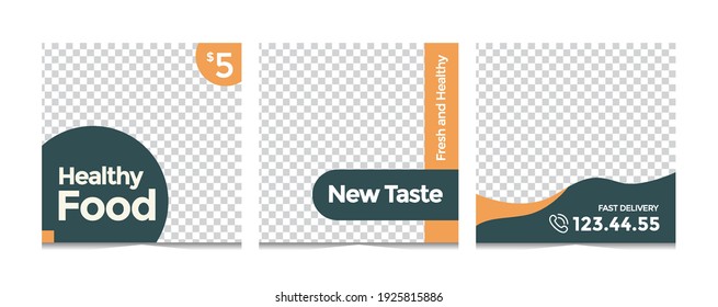 Set of Editable minimal square food banner template. Suitable for social media post and web internet ads. Vector illustration with photo college