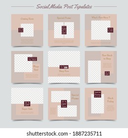 Set of Editable minimal square modern banner template. Suitable for social media post and web internet ads.  Autumn Collection. Layout for business story (fashion, beauty): new arrival, new collection