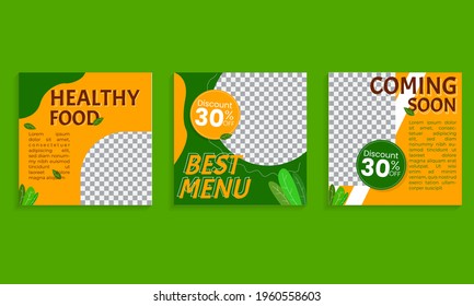 Set up an editable minimal square social media post template. with yellow and 
green abstract shape. Suitable for social media posts and internet web advertising.