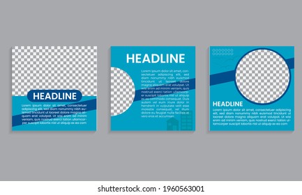 Set up an editable minimal square social media post template. with blue abstract shape. Suitable for social media posts and internet web advertising.