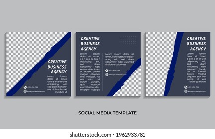 Set up an editable minimal square social media post template. with blue and grey abstract shape. Suitable for social media posts and internet web advertising.