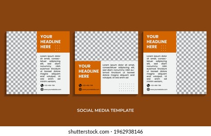 Set up an editable minimal square social media post template. with orange abstract shape. Suitable for social media posts and internet web advertising.