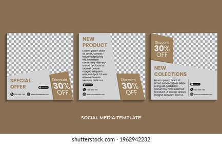 Set up an editable minimal square social media post template. with brown abstract shape. Suitable for social media posts and internet web advertising.