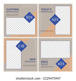 Set of Editable minimal square Social media template. Soft color banner ads. Vector illustration with photo space