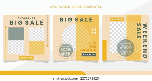 Set of Editable minimal square social media feed template. retro color concept background. Suitable for social media post and web ads. eps10.