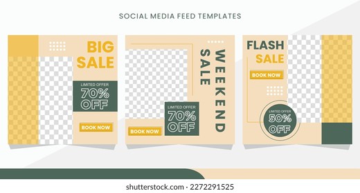 Set of Editable minimal square social media feed template. retro color concept background. Suitable for social media post and web ads. eps10.