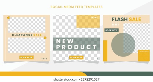 Conjunto de plantilla de fuente de medios sociales cuadrados editable mínima. fondo de concepto de color retro. Adecuado para publicaciones en medios sociales y anuncios web. eps10.