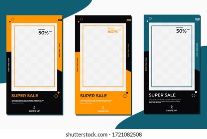 Set of Editable minimalist frame template. Orange, black and green background color with a trendy shape. Suitable for social media posts and advertisements