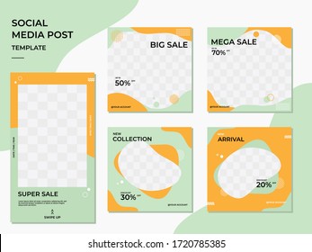 Set of Editable minimalist square banner template. Orange and green background color with a pleasant frame shape. Suitable for social media posts and web internet advertisements