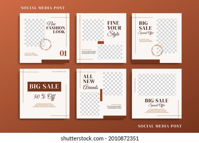 Set of Editable minimalist square template. Brown and grey background color for social media post and web internet ads. Vector illustration