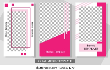 Set of editable modern minimalist pink and white templates for social media stories