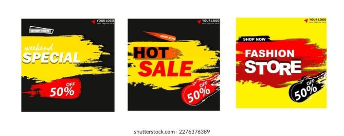 Set of editable modern square background template, Perfect for social media post