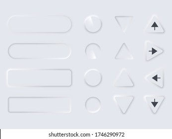 Set editable neomorphic buttons isolated on light background. Neomorphism designs element UI components. Great for design websites and social media. Vector illustration