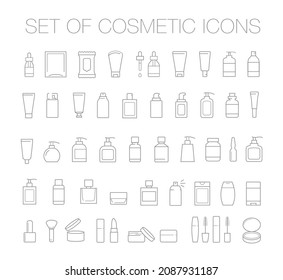 Conjunto de iconos de esquema editables. Un conjunto de iconos para paquetes cosméticos. С puede utilizarse para necesidades cosméticas, médicas y de otro tipo. Ideal para el comercio electrónico, móvil, empaquetado y etc. EPS10.	