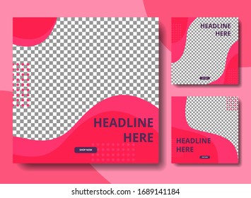 Set of Editable pink minimalist square banner template. Suitable for social media post and web ads. modern template. Vector illustration