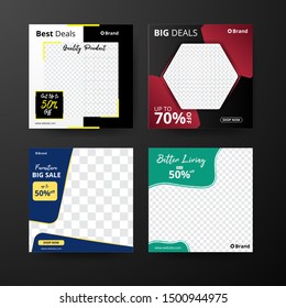 Set of editable Post Template Social Media Banners and feed post, sale promotion and digital marketing, Trendy background design for instagram ads. eps10 vector.